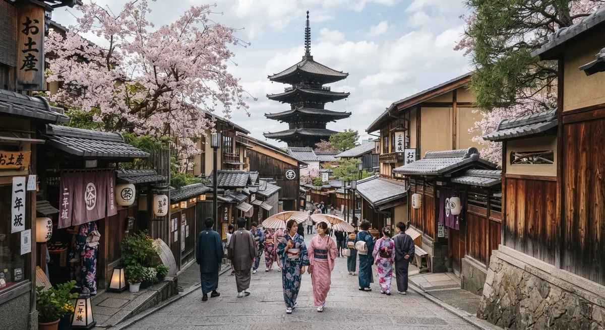 Calle tradicional de Kioto con la pagoda Yasaka